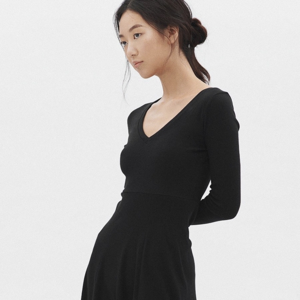 KOTN Black Long Sleeve V-Neck Dress SMALL